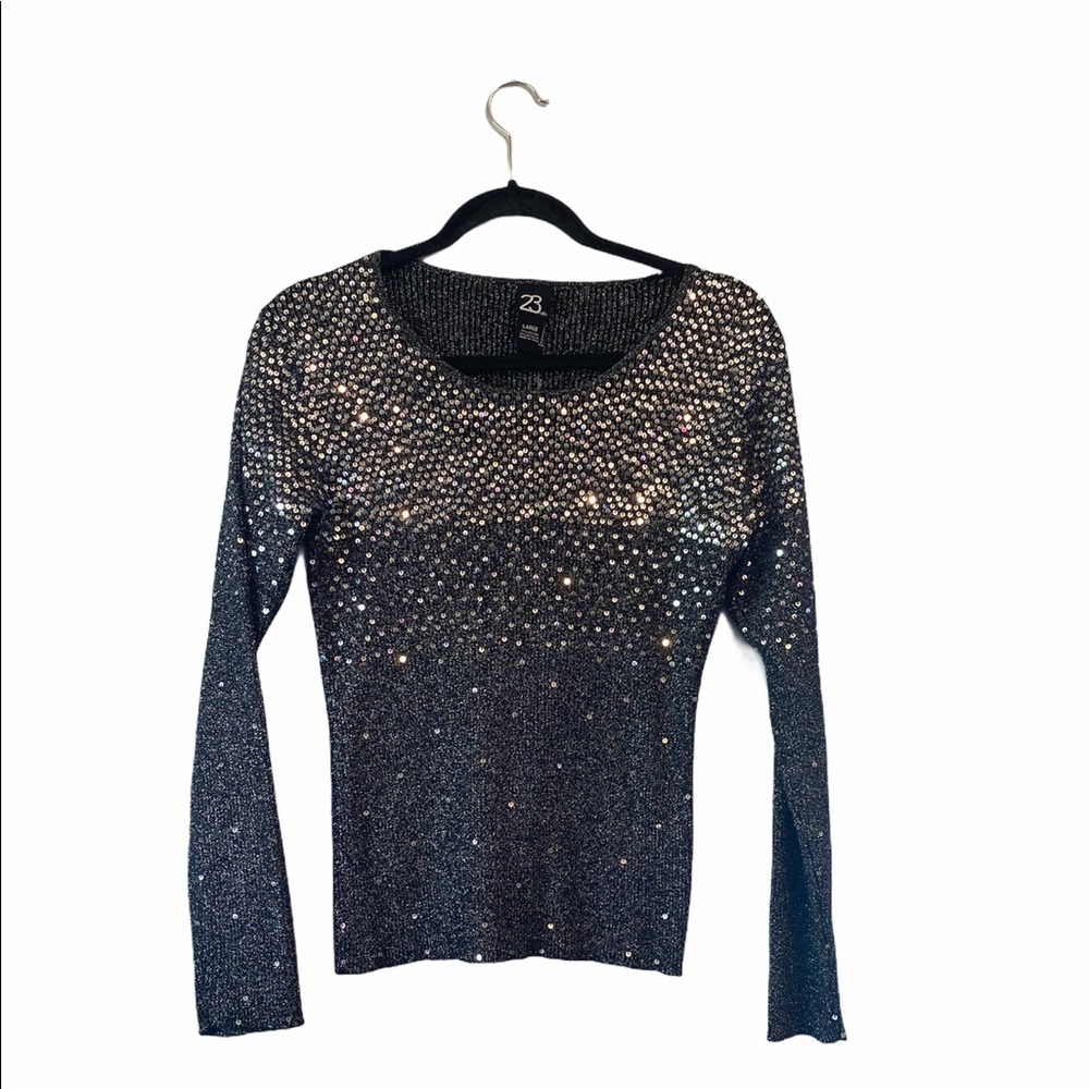 NEW 23rd st black silver ribbed sequin sweater L